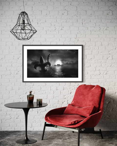 Moonlight Crabbin' Landscape Print Black and White