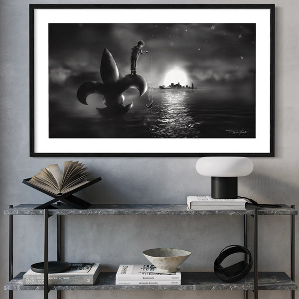 Moonlight Crabbin' Landscape Print Black and White