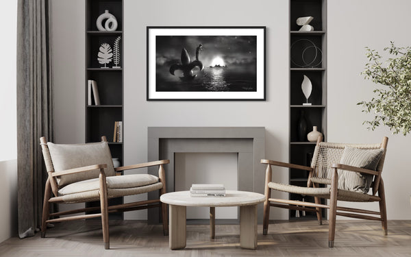 Moonlight Crabbin' Landscape Print Black and White