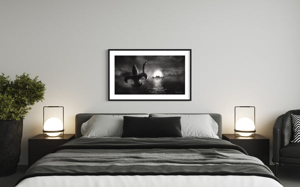 Moonlight Crabbin' Landscape Print Black and White