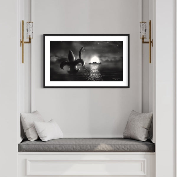 Moonlight Crabbin' Landscape Print Black and White