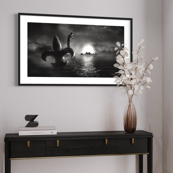 Moonlight Crabbin' Landscape Print Black and White