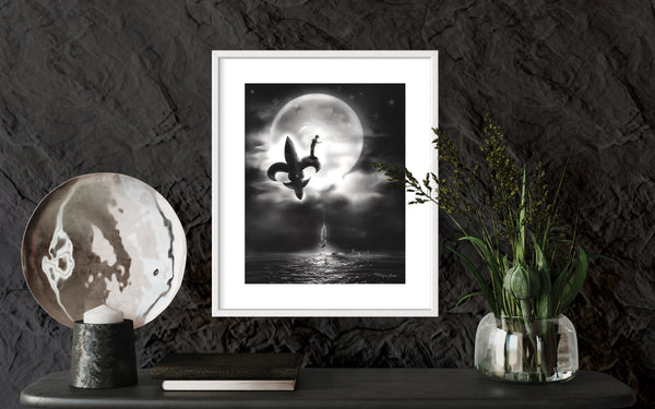 Moonlight Crabbin' Print Black and White