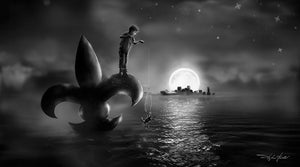 Moonlight Crabbin' Landscape Print Black and White